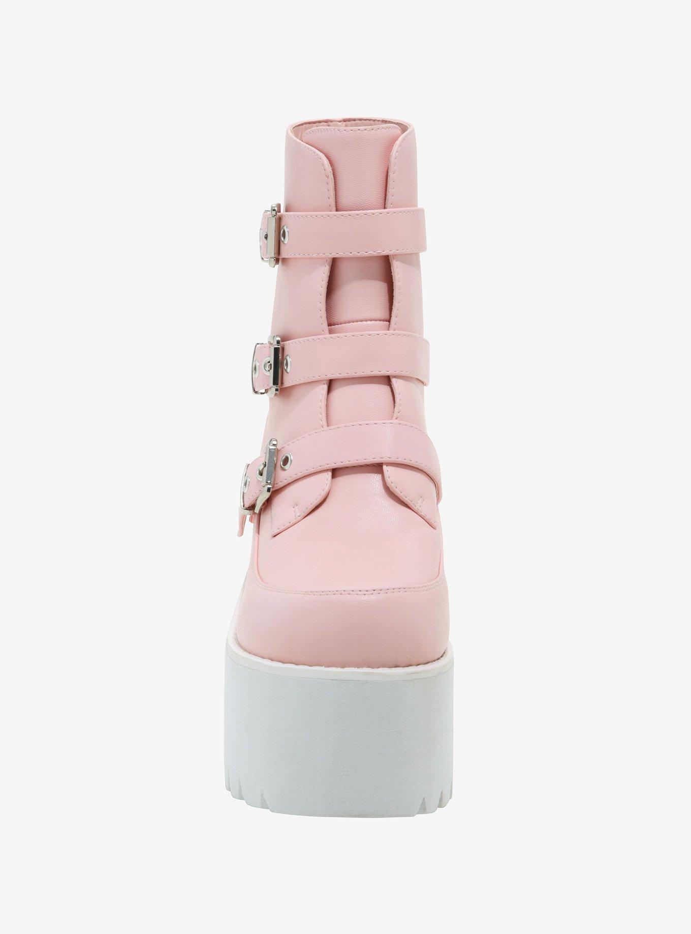Pastel Pink Buckle Platform Boots, MULTI, alternate