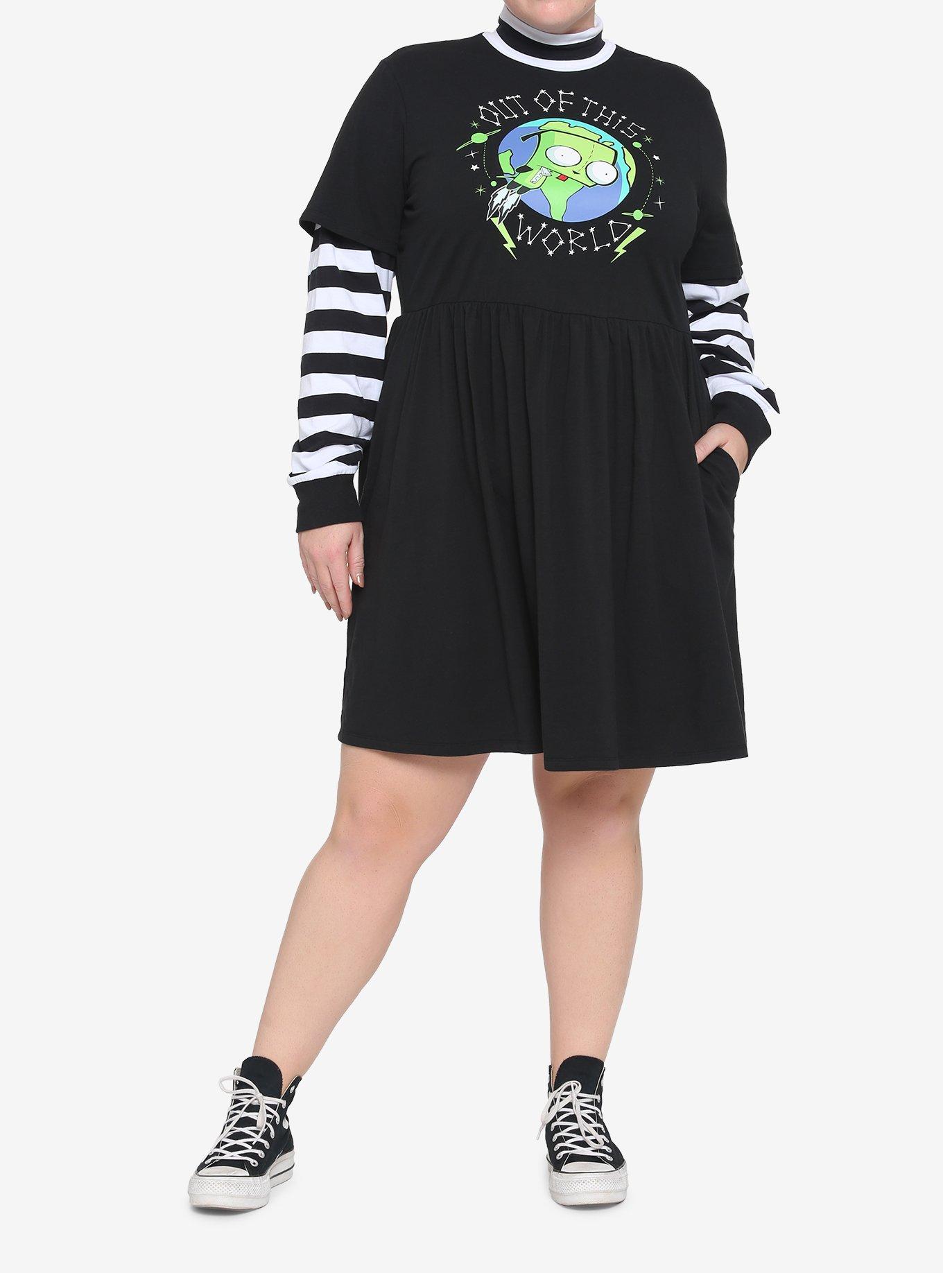 Invader Zim GIR Stripe Twofer Dress Plus Size, MULTI, alternate