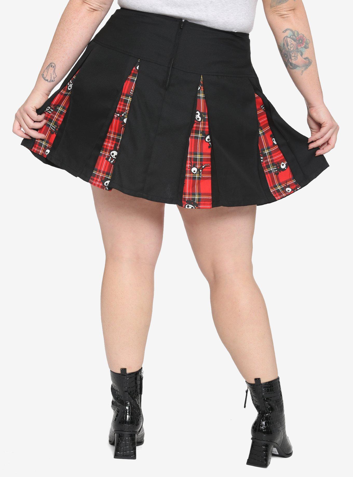 Skelanimals Plaid Contrast Pleated Skirt Plus Size, MULTI, alternate