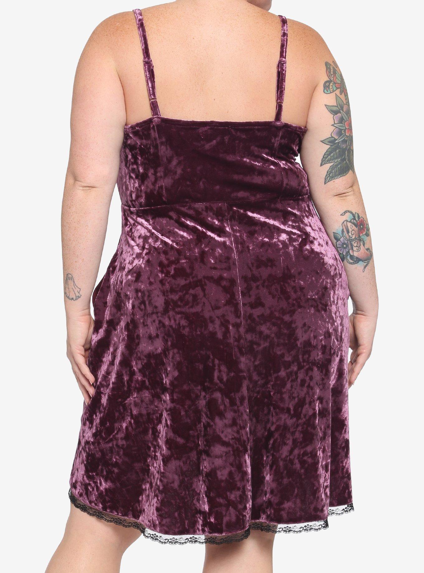 Purple Velvet Crystal Charm Dress Plus Size, BURGUNDY, alternate