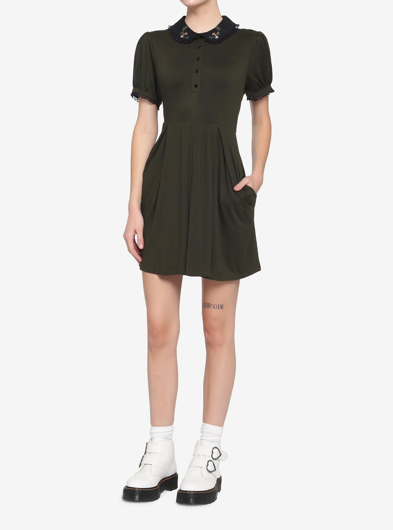 Forest Green Embroidered Collar Dress, FOREST GREEN, alternate