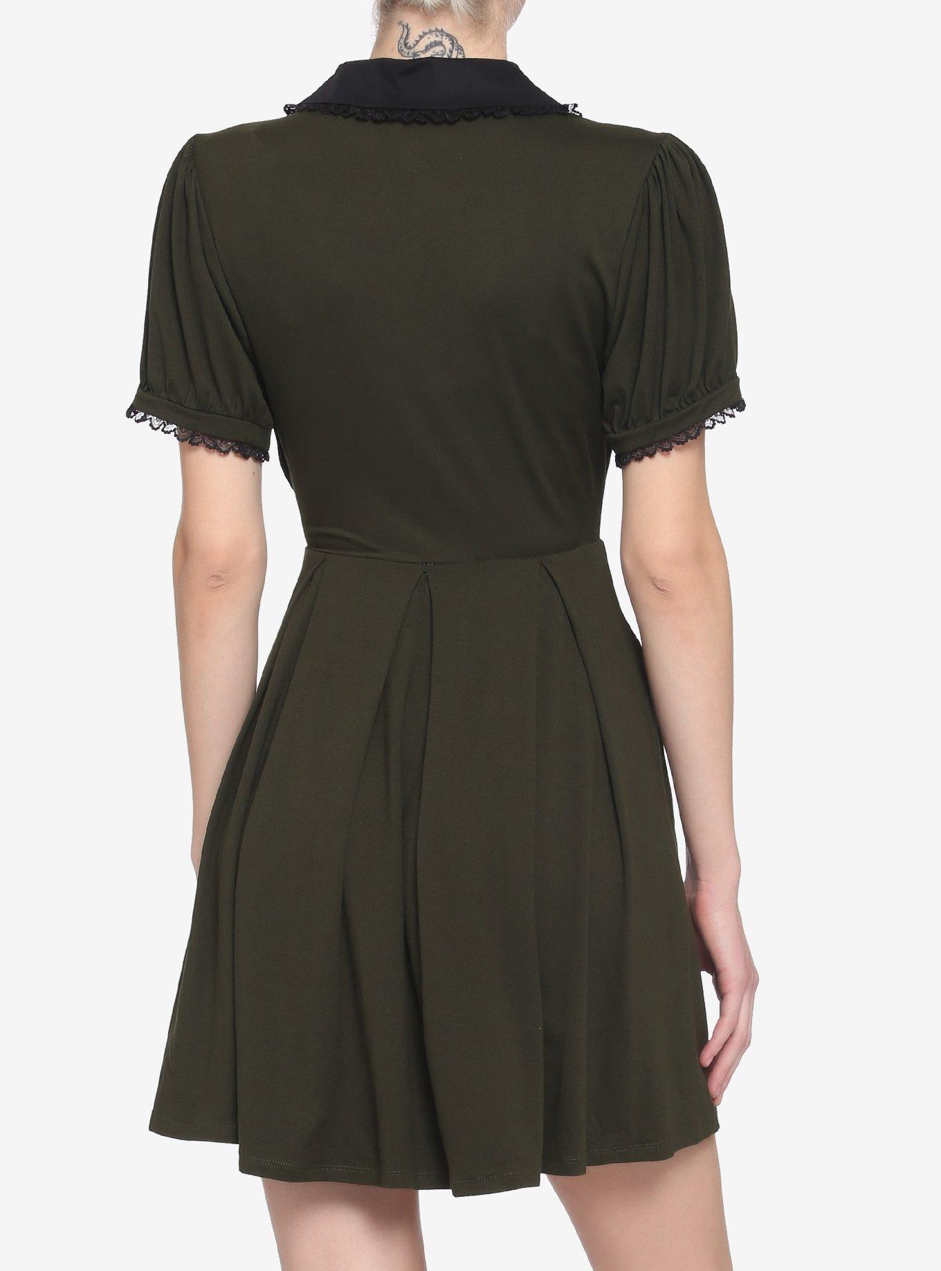 Forest Green Embroidered Collar Dress, FOREST GREEN, alternate