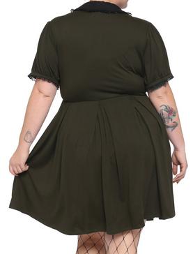 Plus Size Forest Green Embroidered Collar Dress Plus Size, , hi-res