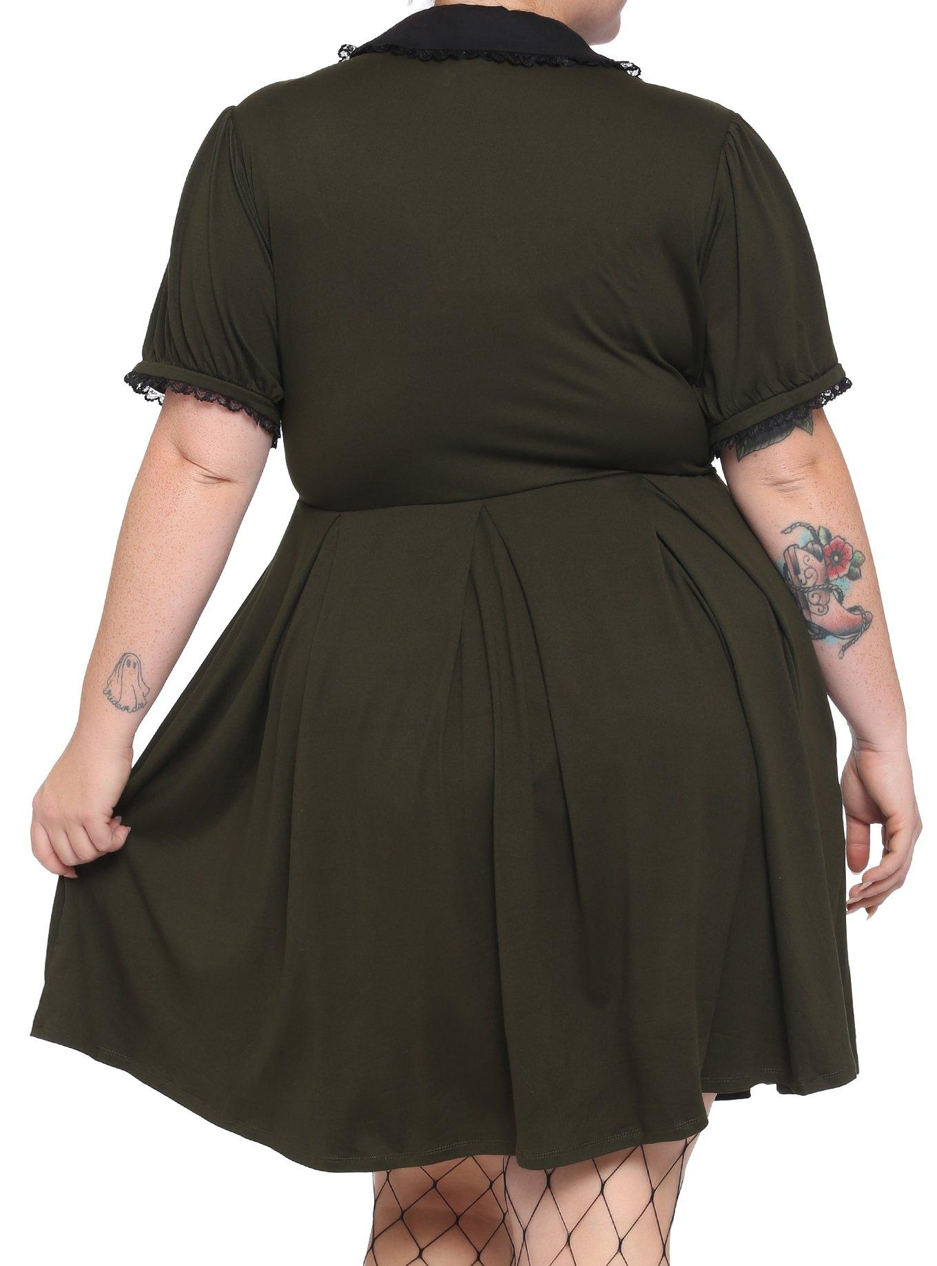 Forest Green Embroidered Collar Dress Plus Size, , hi-res