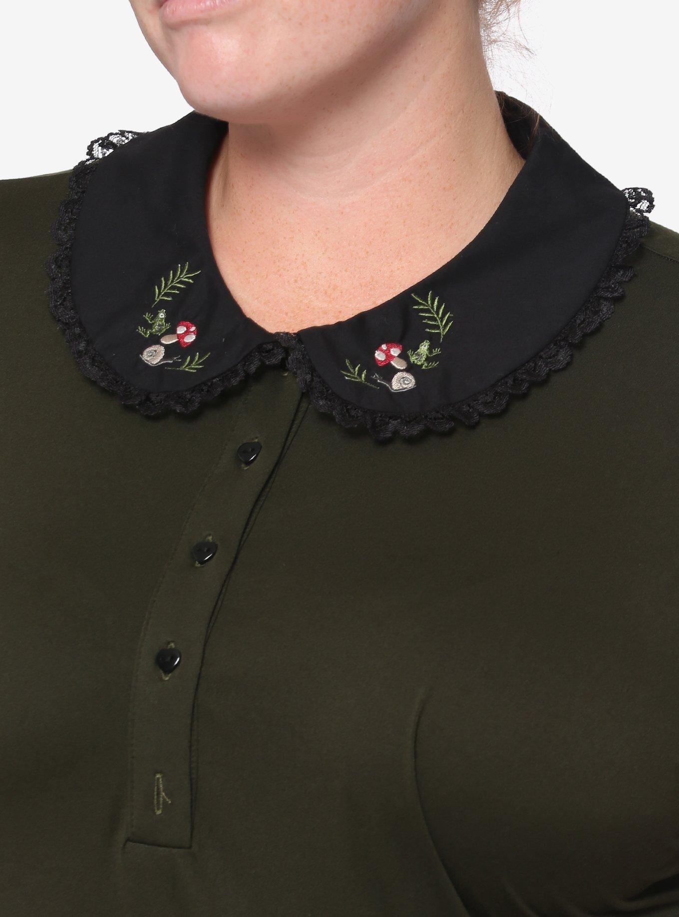 Forest Green Embroidered Collar Dress Plus Size, FOREST GREEN, alternate