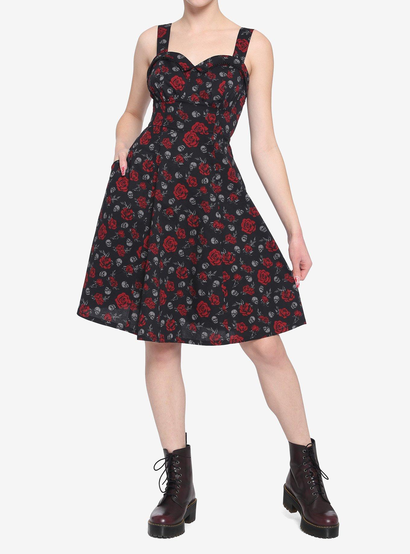 Skulls & Red Roses Retro Dress, SKULL ROSES, alternate