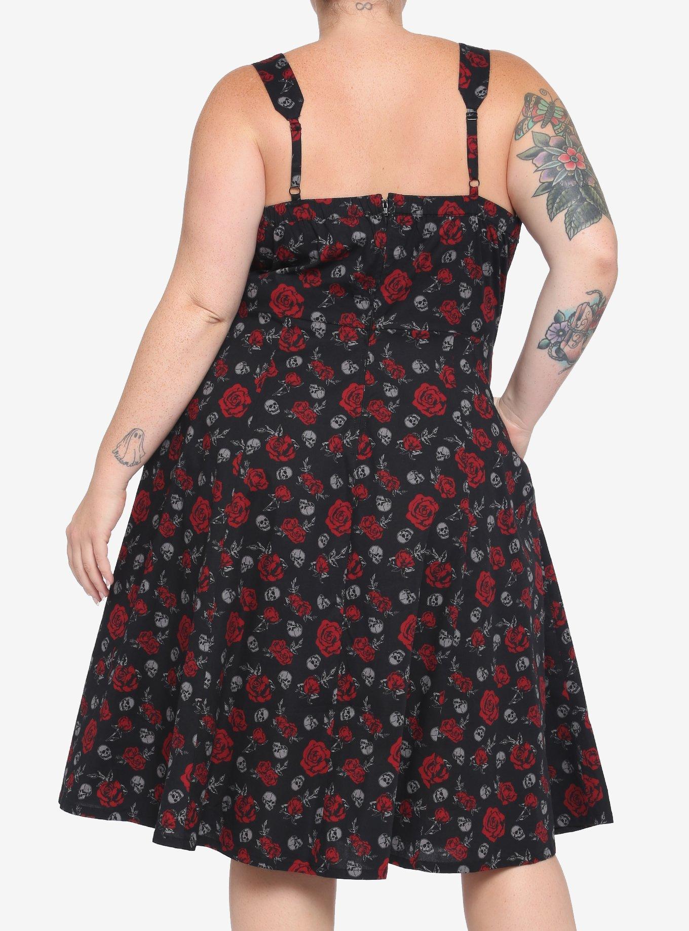 Skulls & Red Roses Retro Dress Plus Size, SKULL ROSES, alternate