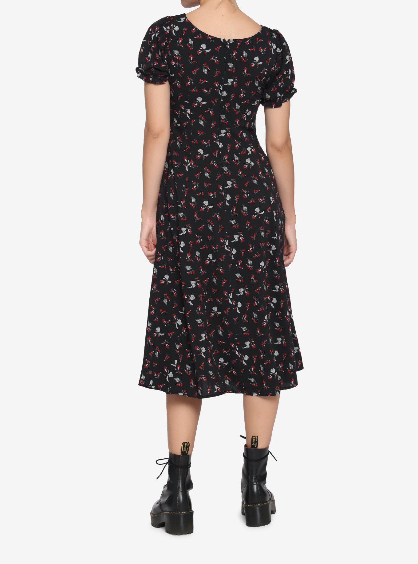 Black & Red Rose Midi Dress, ROSE, alternate