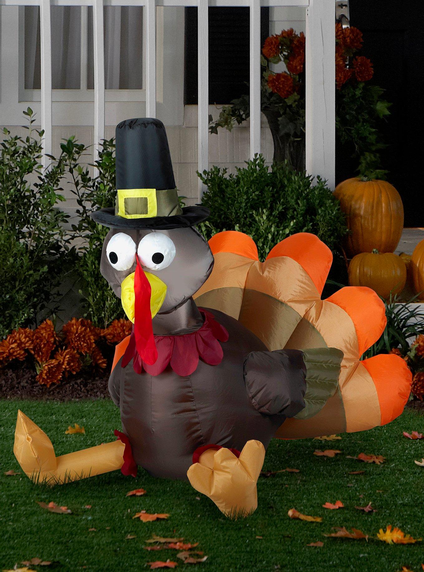 Thanksgiving Pilgrim Turkey Inflatable Décor Small, , alternate
