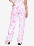 Pink Cow Print Girls High-Waisted Denim Pants, PINK  WHITE, alternate