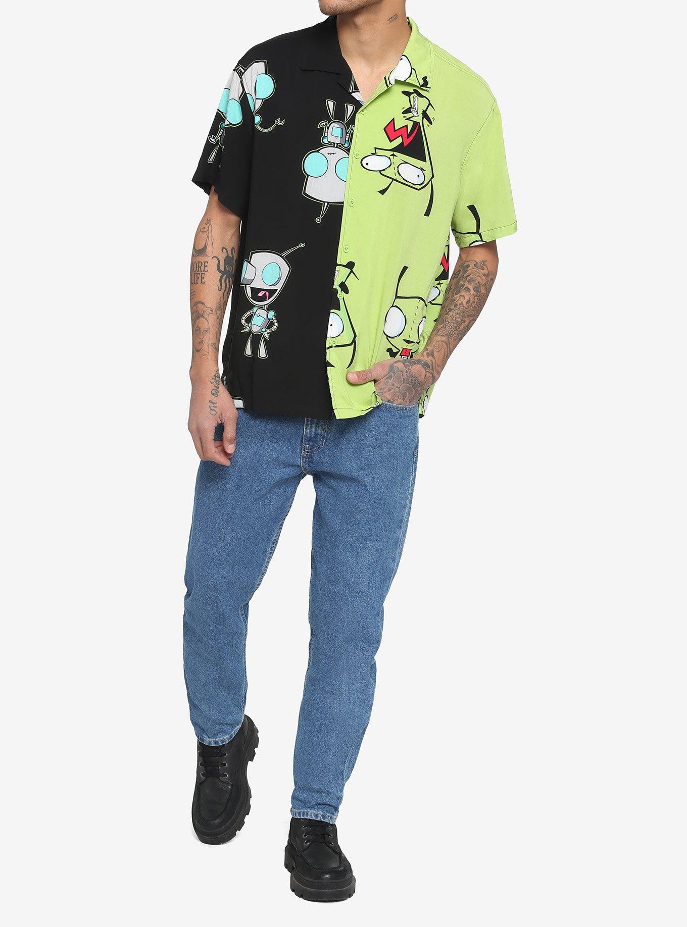Invader Zim GIR Split Woven Button-Up, GREEN, alternate