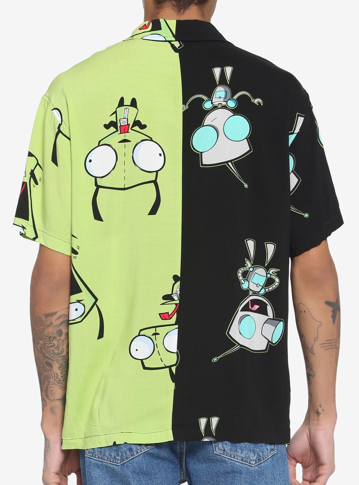 Invader Zim GIR Split Woven Button-Up, GREEN, alternate