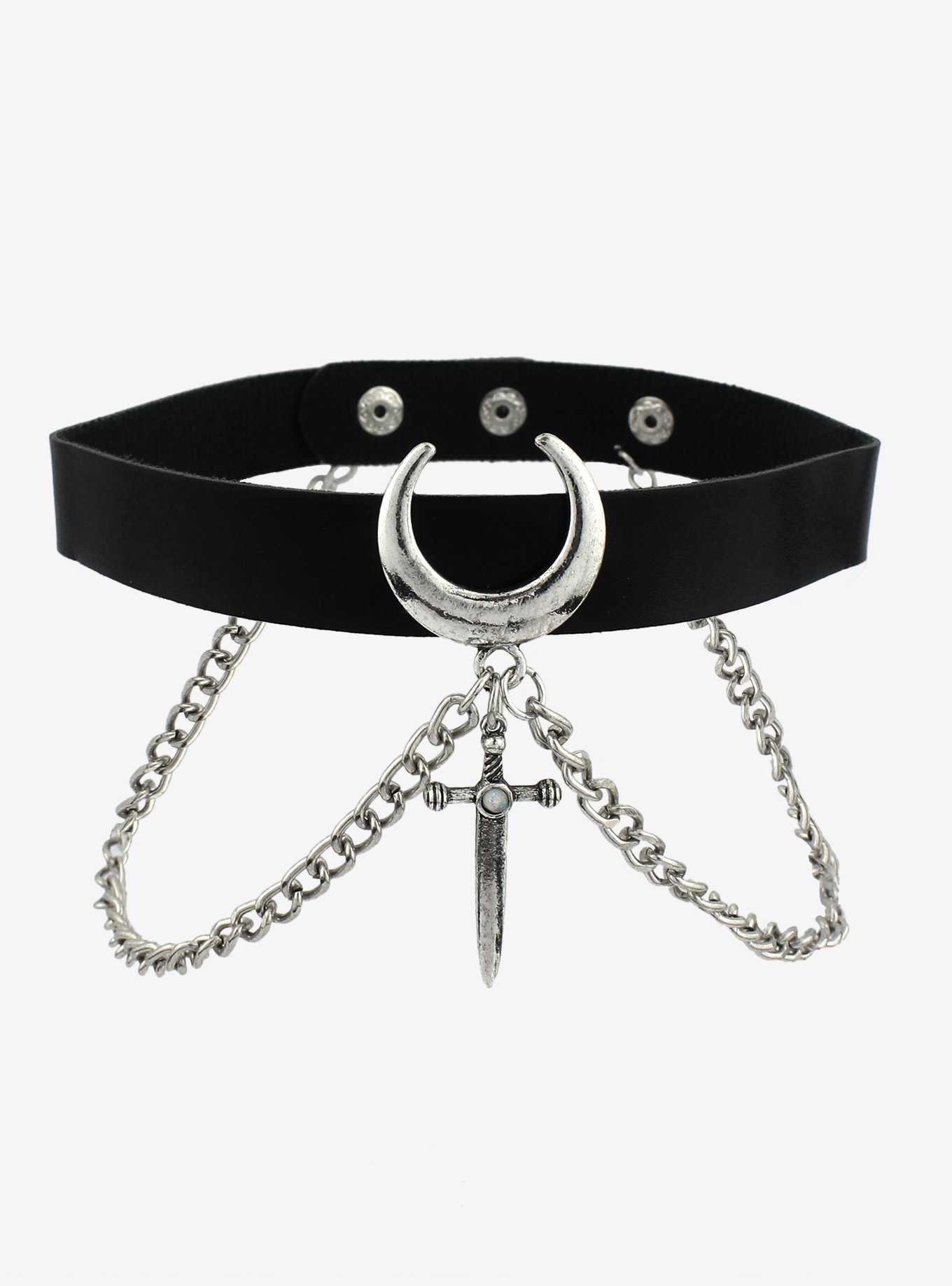 Crescent Moon & Dagger Multichain Choker, , hi-res