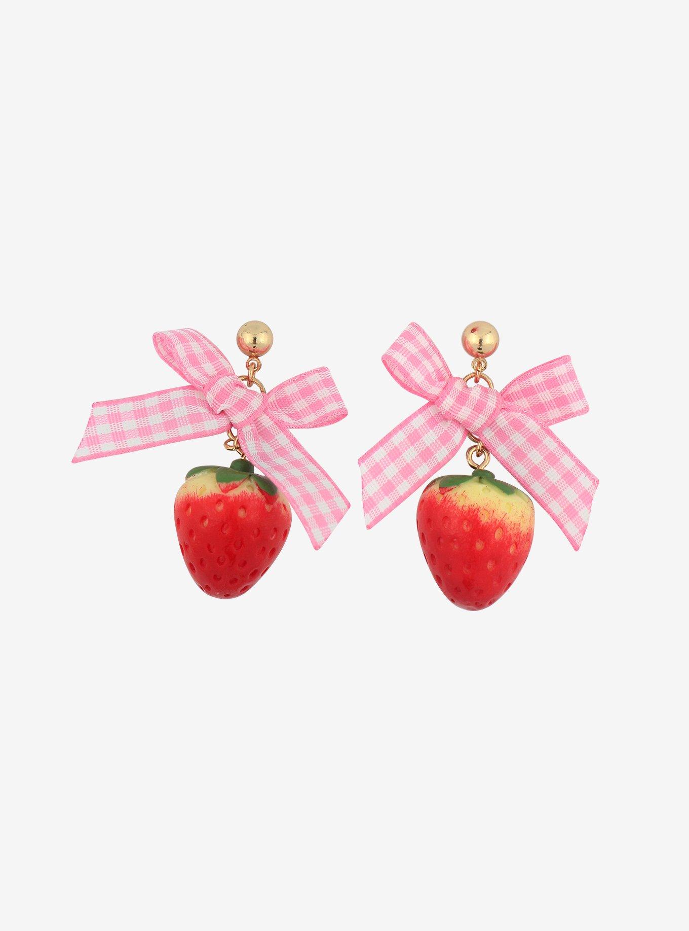 Strawberry Bow Earrings, , alternate