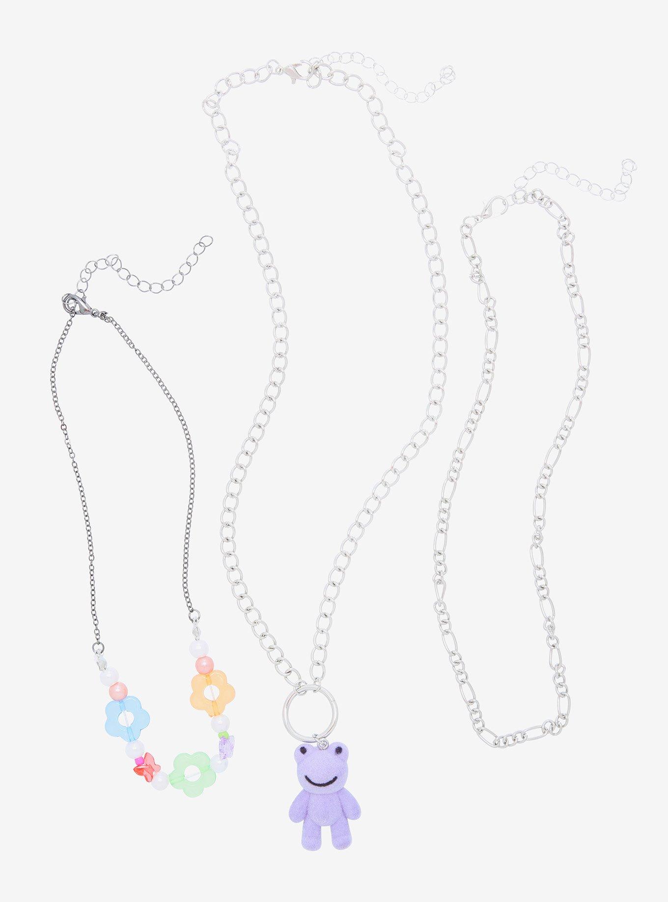 Fuzzy Frog & Rainbow Florals Necklace Set, , alternate