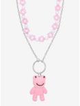 Pastel Pink Fuzzy Frog & Flowers Necklace Set, , alternate