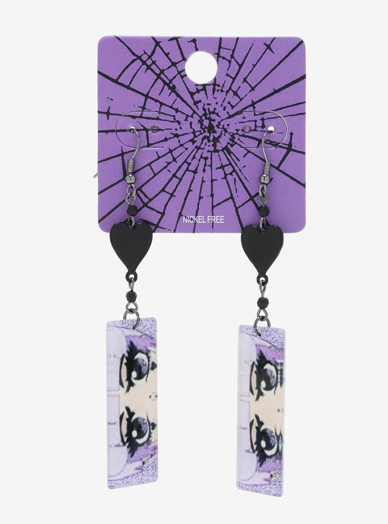 Lavender Anime Eyes Heart Drop Earrings, , alternate