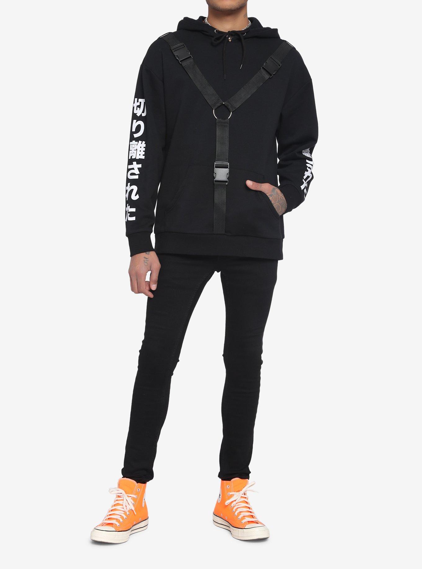 Black Cargo Strap Hoodie, BLACK, alternate