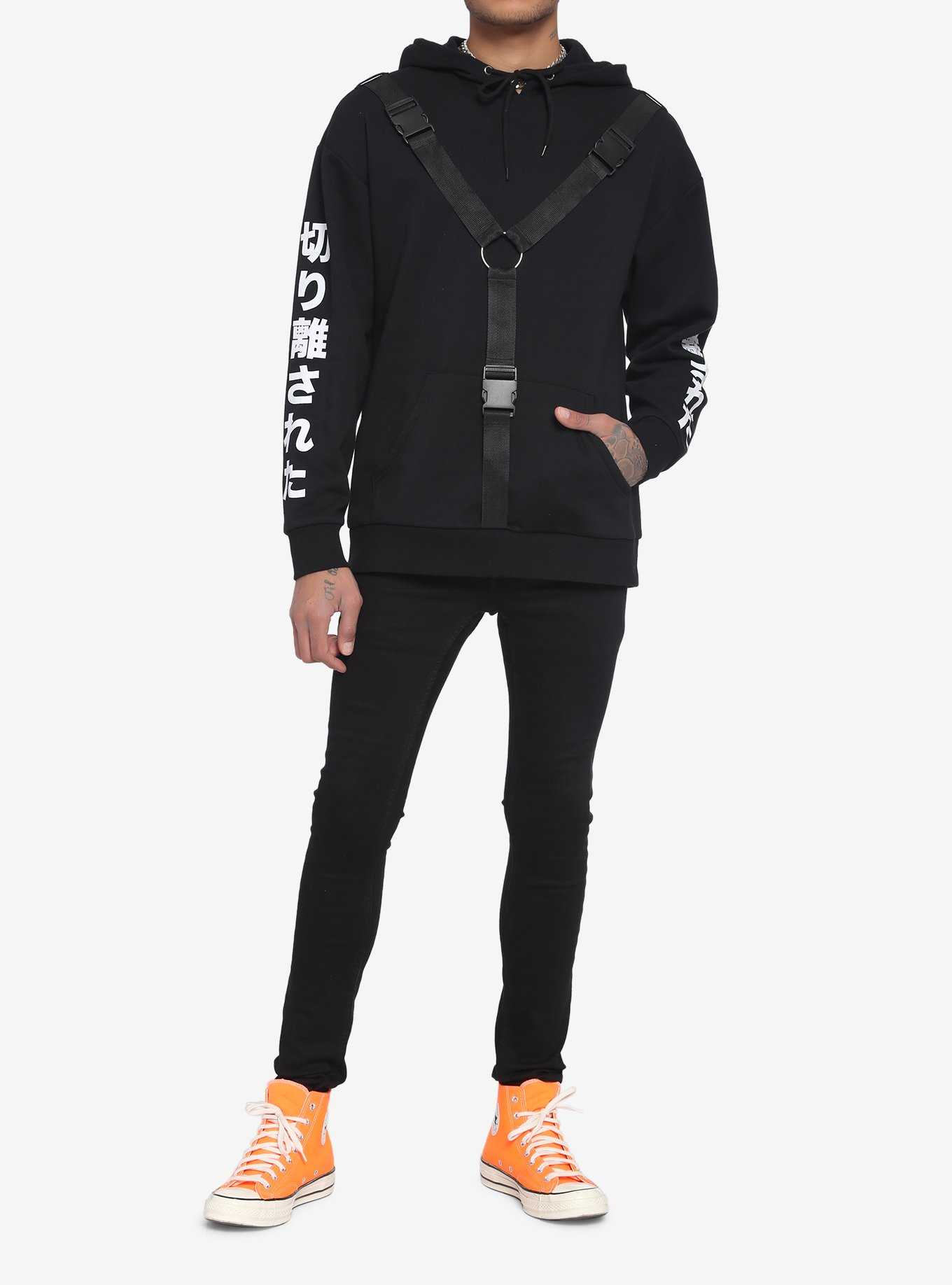Black Cargo Strap Hoodie, , hi-res