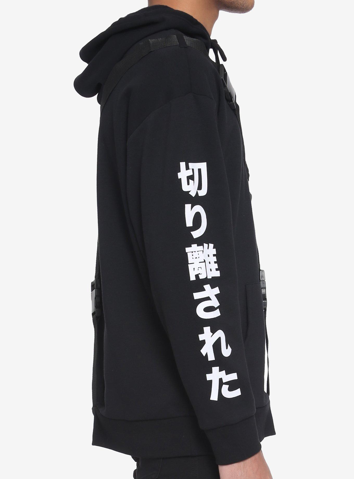 Black Cargo Strap Hoodie, BLACK, alternate