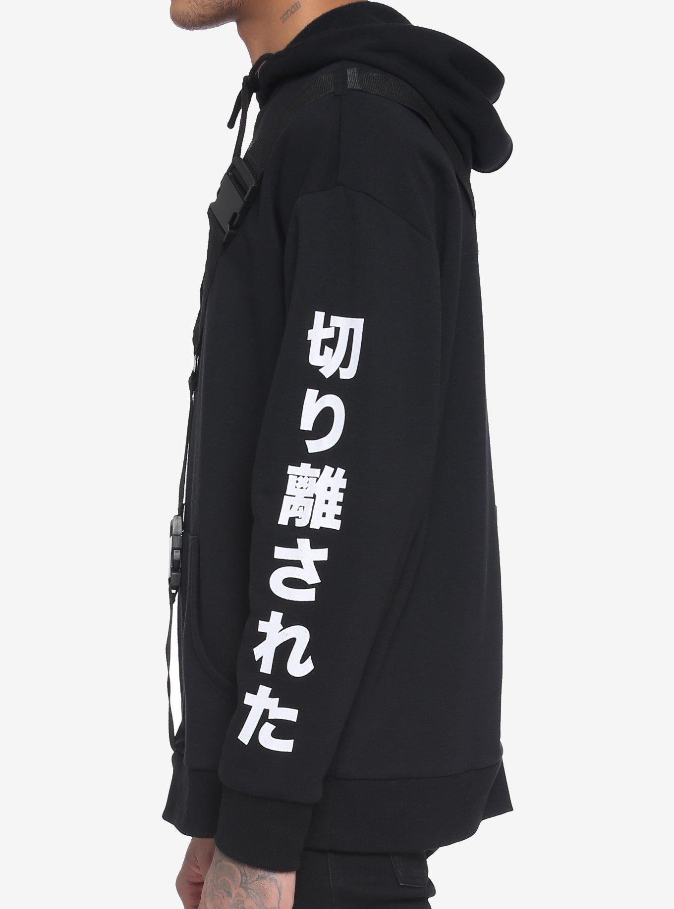 Black Cargo Strap Hoodie, BLACK, alternate