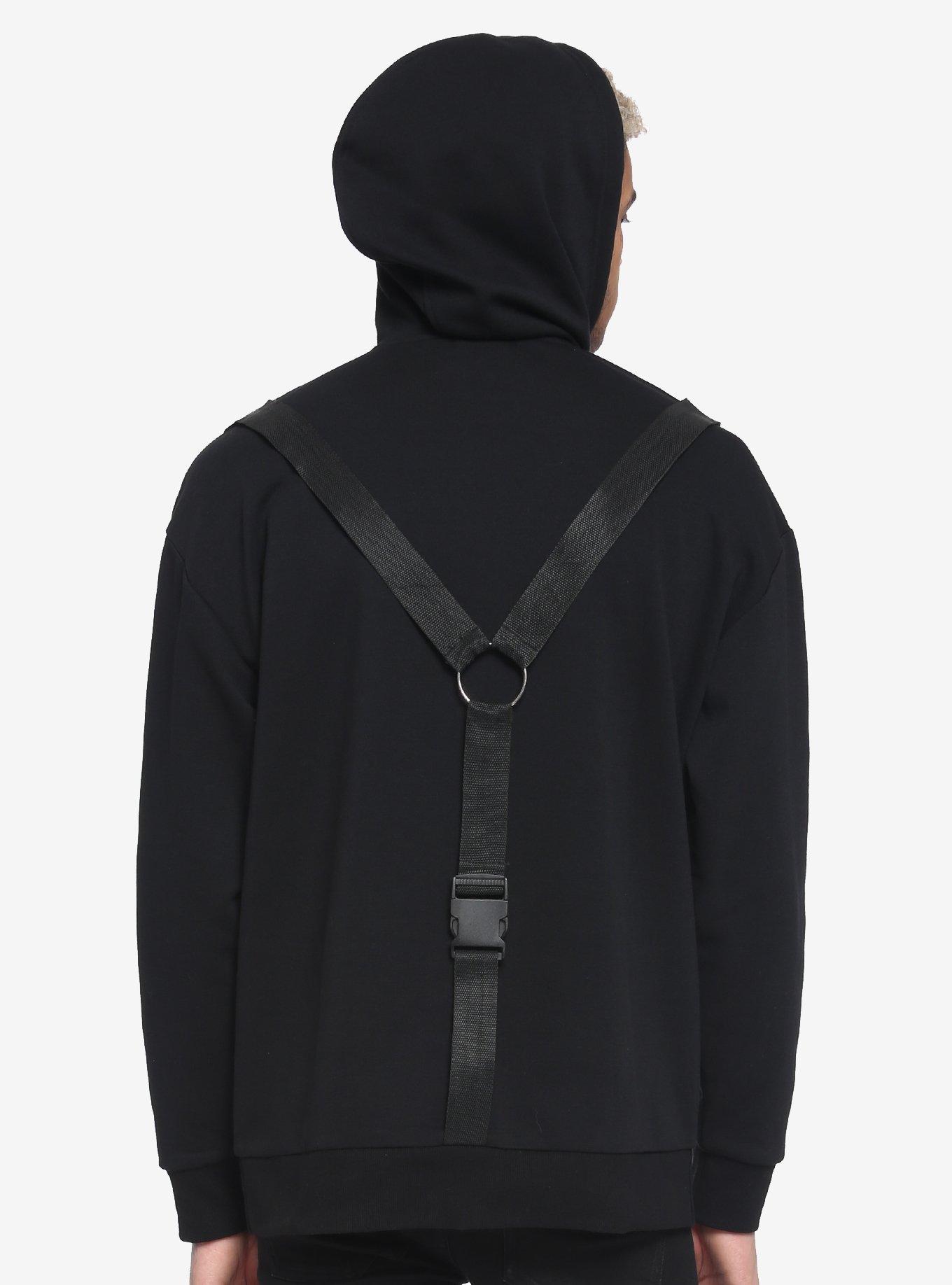 Black Cargo Strap Hoodie, BLACK, alternate