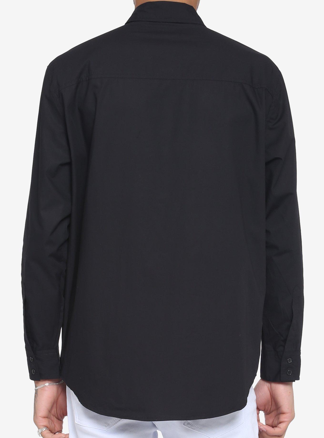 Black Strap & Chain Long-Sleeve Woven Button-Up, BLACK, alternate
