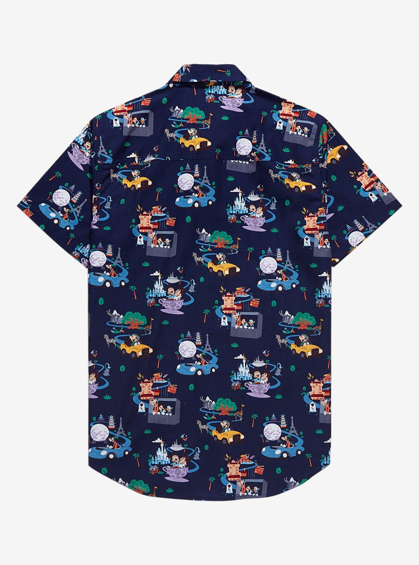 Disney Walt Disney World 50th Anniversary Rides & Attractions Woven Button-Up - BoxLunch Exclusive, NAVY, alternate
