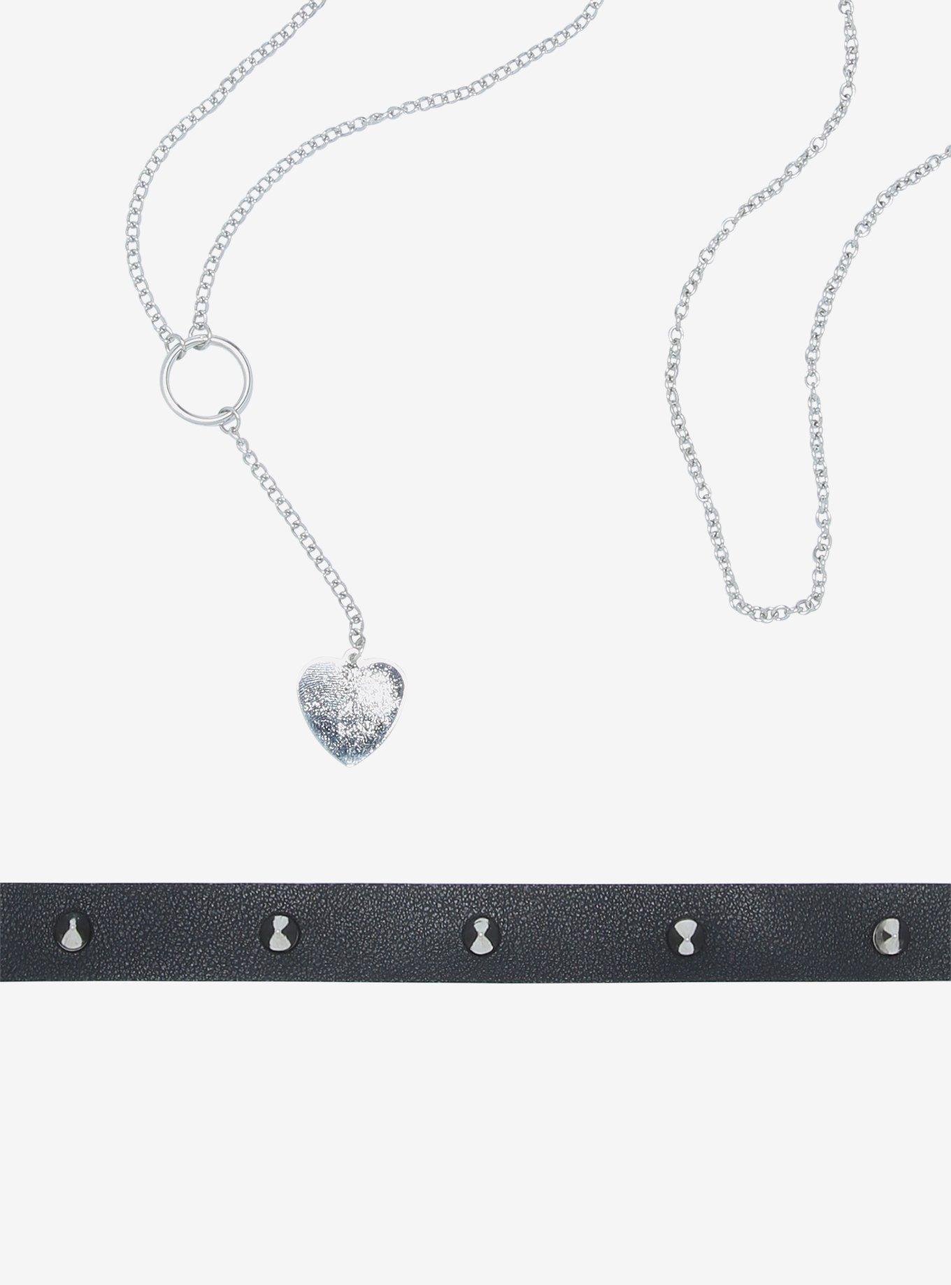 Spiked Choker Heart Chain Necklace Set, , alternate