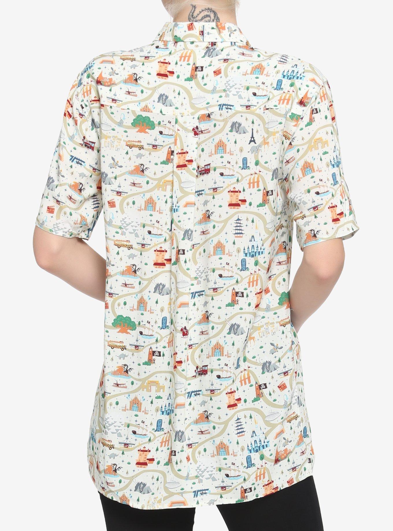 Her Universe Walt Disney World 50th Anniversary Attractions Map Girls Woven Button-Up, MULTI, alternate