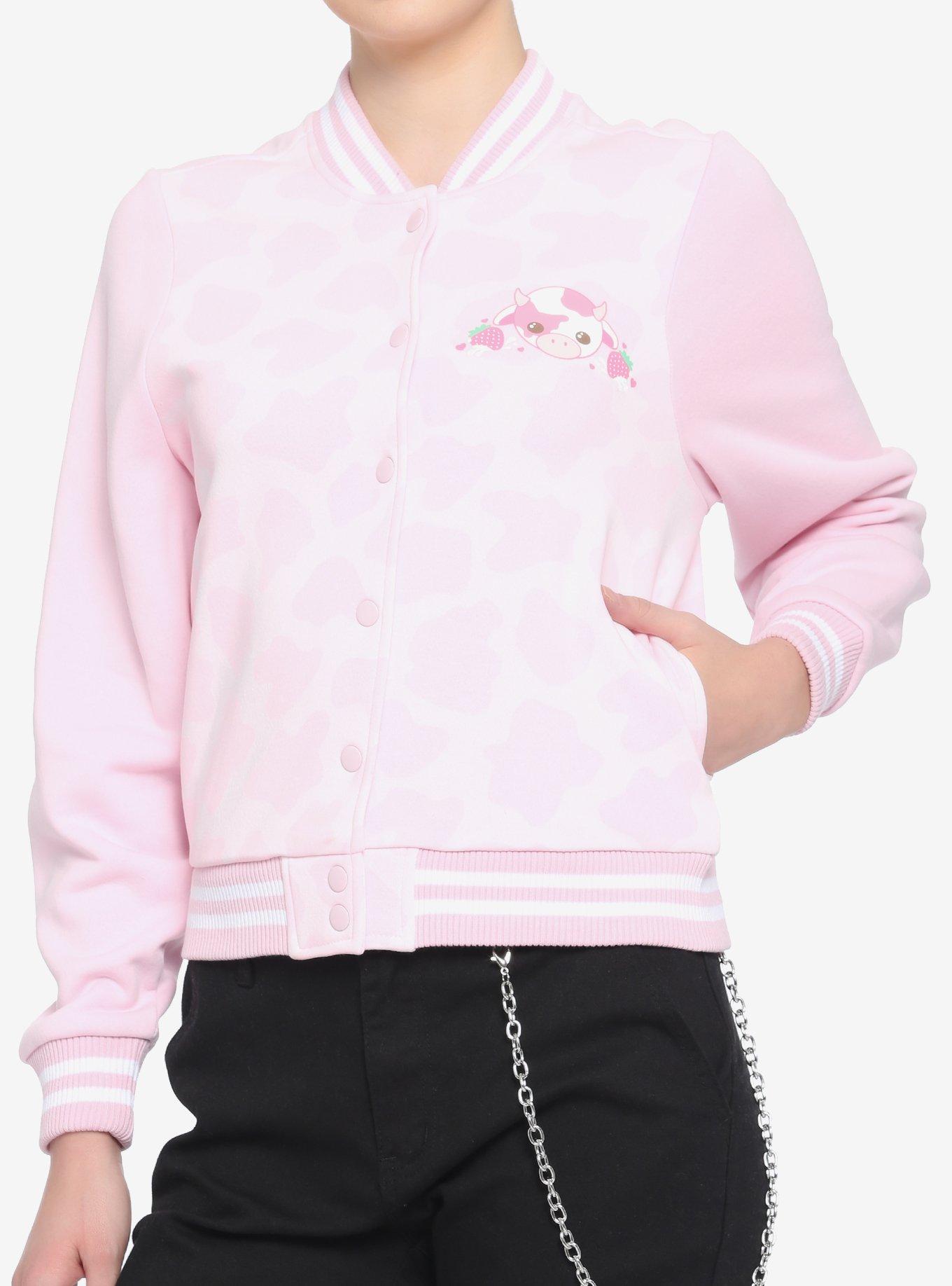 Strawberry Milk Cow Girls Bomber Jacket, PINK, alternate