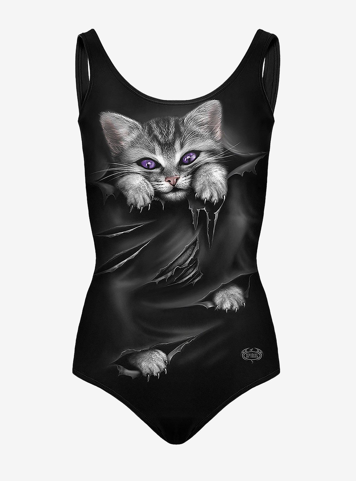 Black Cat Scoop Back Swimsuit, BLACK, alternate