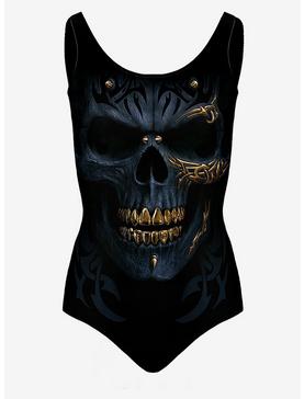 Black Gold Skull Scoop Back Swimsuit, , hi-res