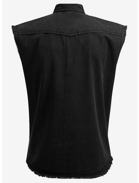 Black Sleeveless Woven Button-Up, , hi-res