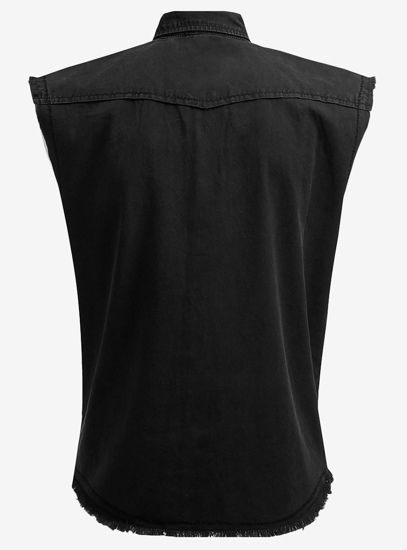 Black Sleeveless Woven Button-Up, BLACK, alternate