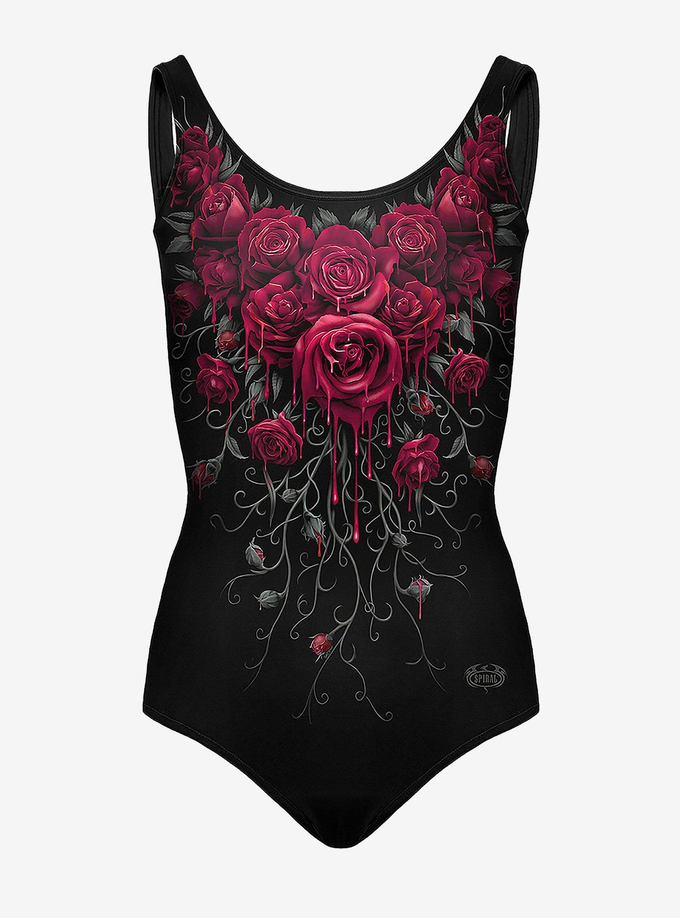 Dark Roses Scoop Back Swimsuit, BLACK, alternate