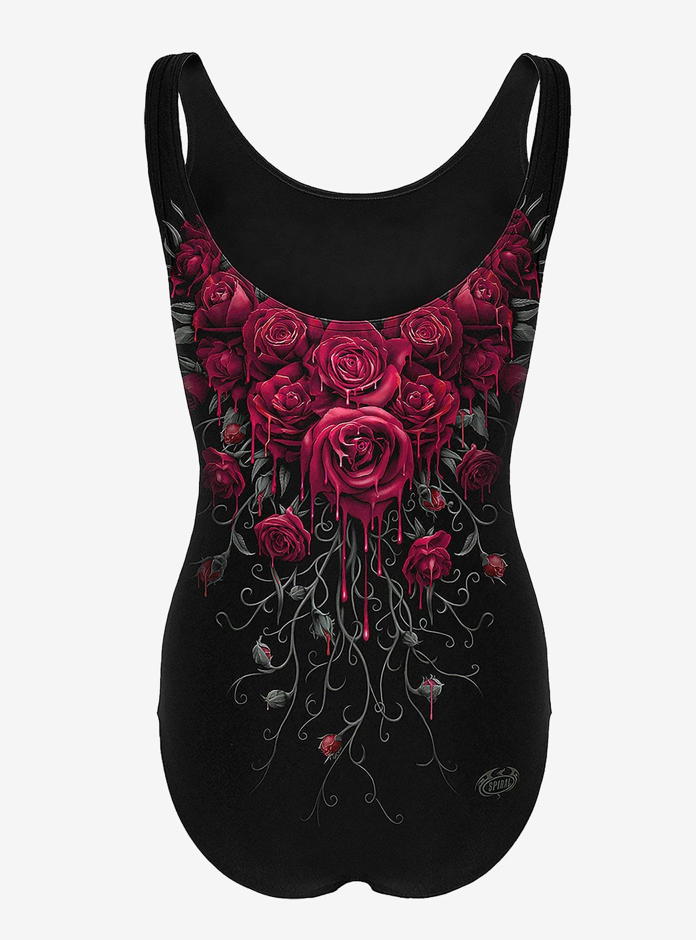 Dark Roses Scoop Back Swimsuit, BLACK, alternate