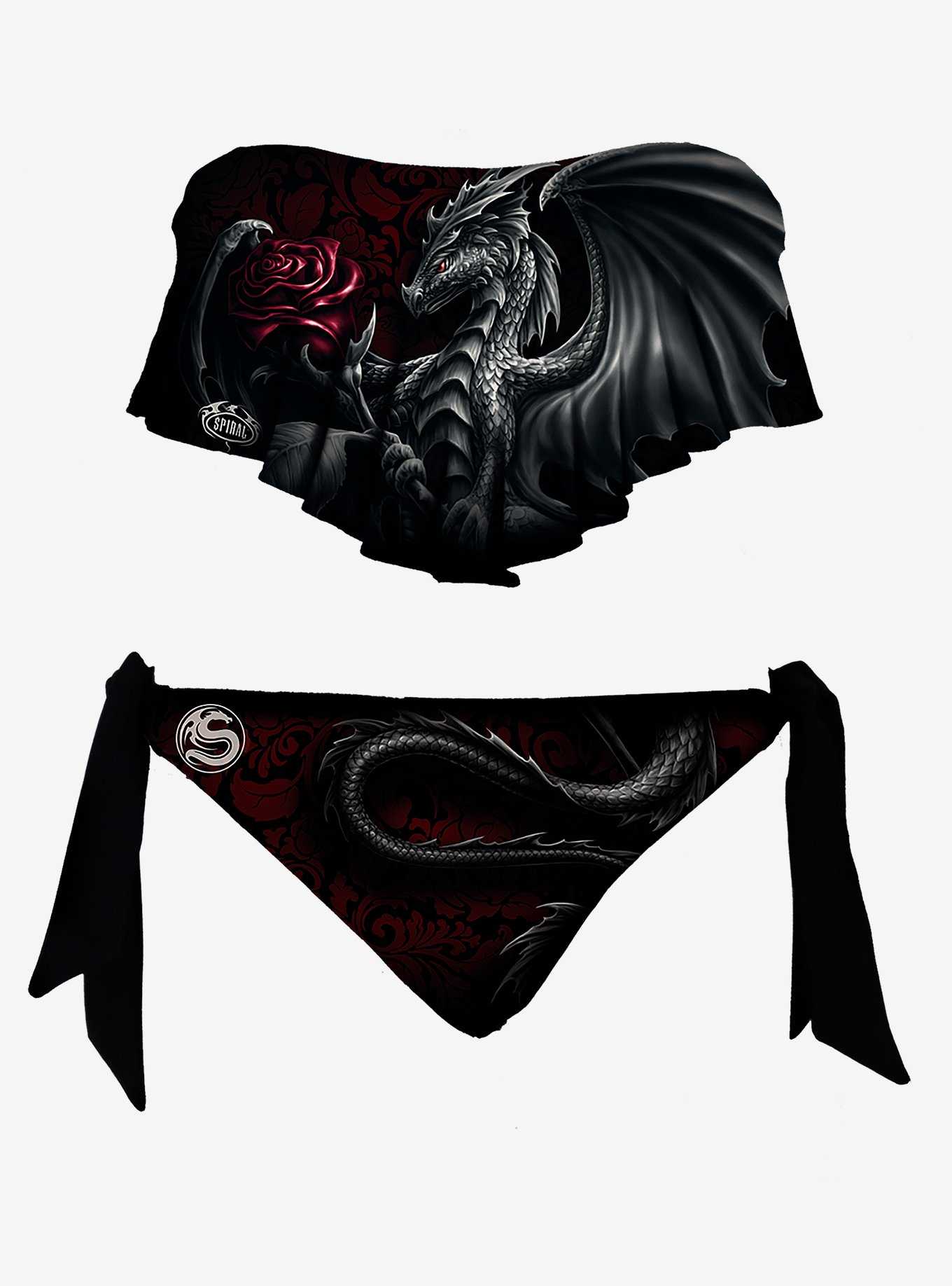 Dragon Rose Flounce Bandeau Bikini Set, , hi-res