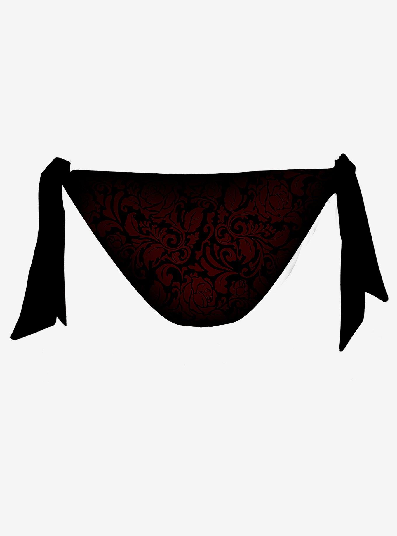 Dragon Rose Flounce Bandeau Bikini Set, BLACK, alternate