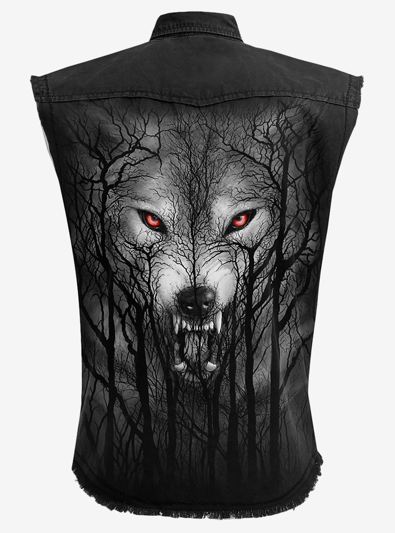 Forest Wolf Sleeveless Woven Button-Up, BLACK, alternate