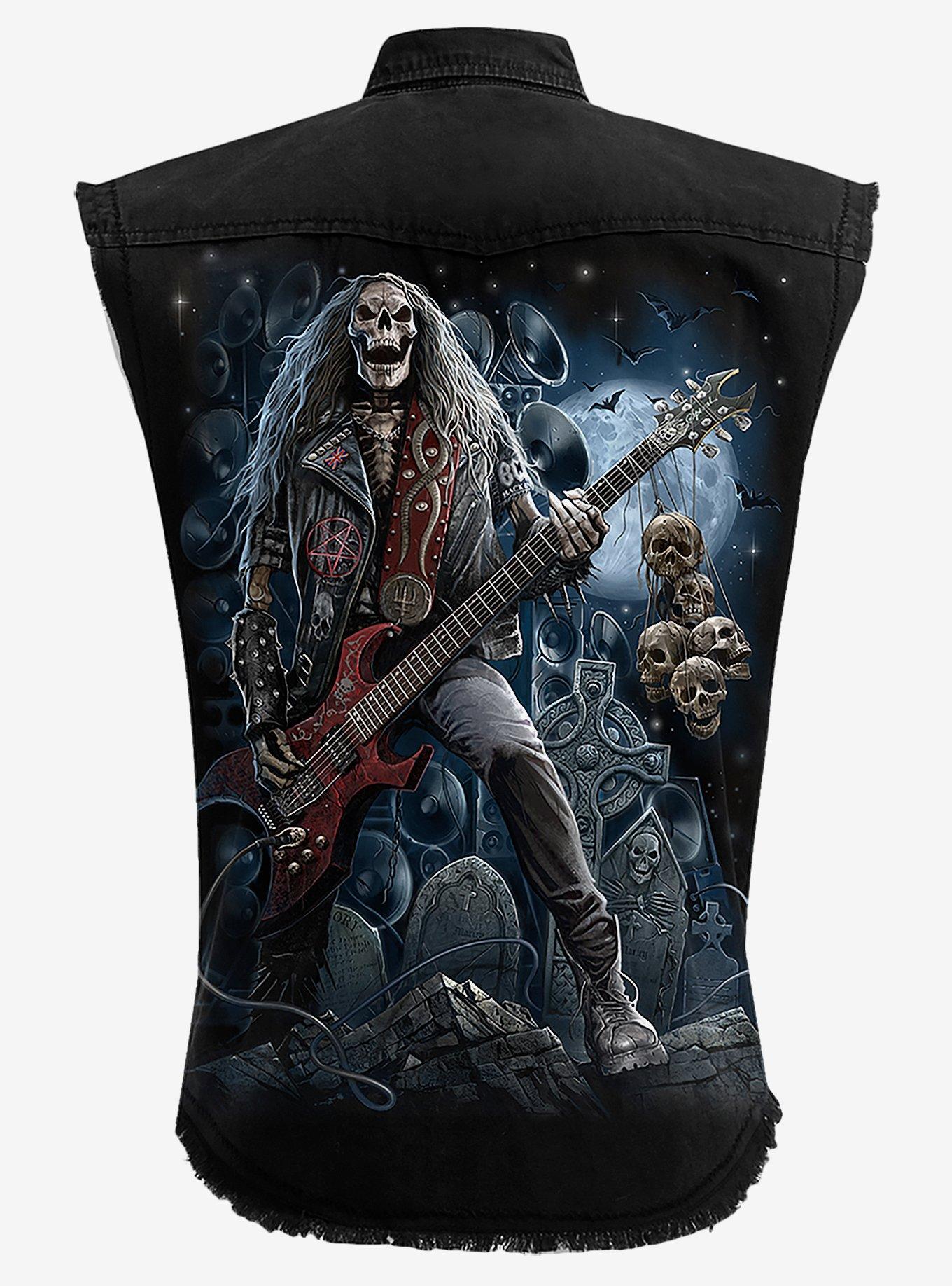 Grim Rocker Sleeveless Woven Button-Up, , hi-res