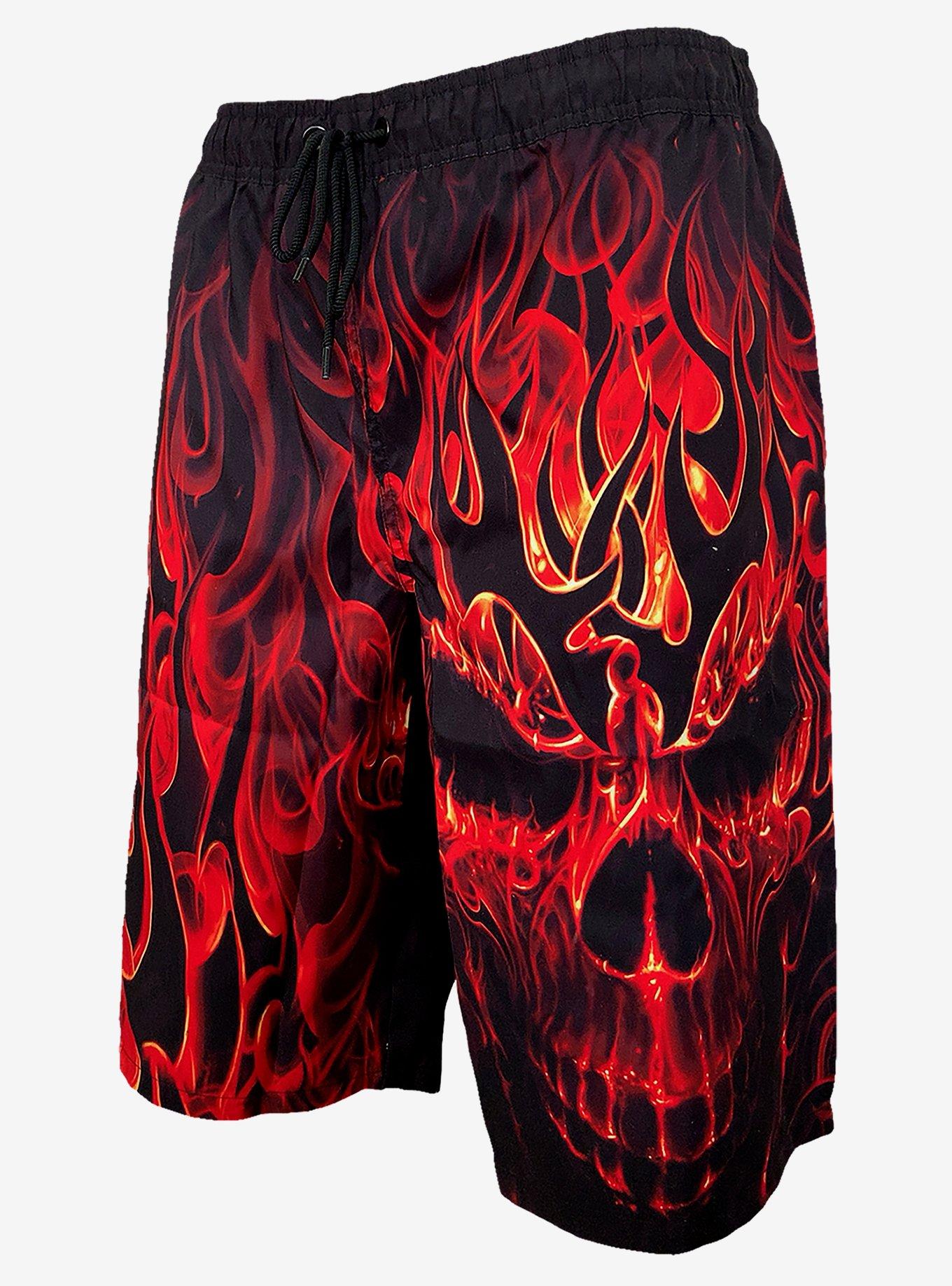 Skull Fire Swim Trunks, BLACK, alternate