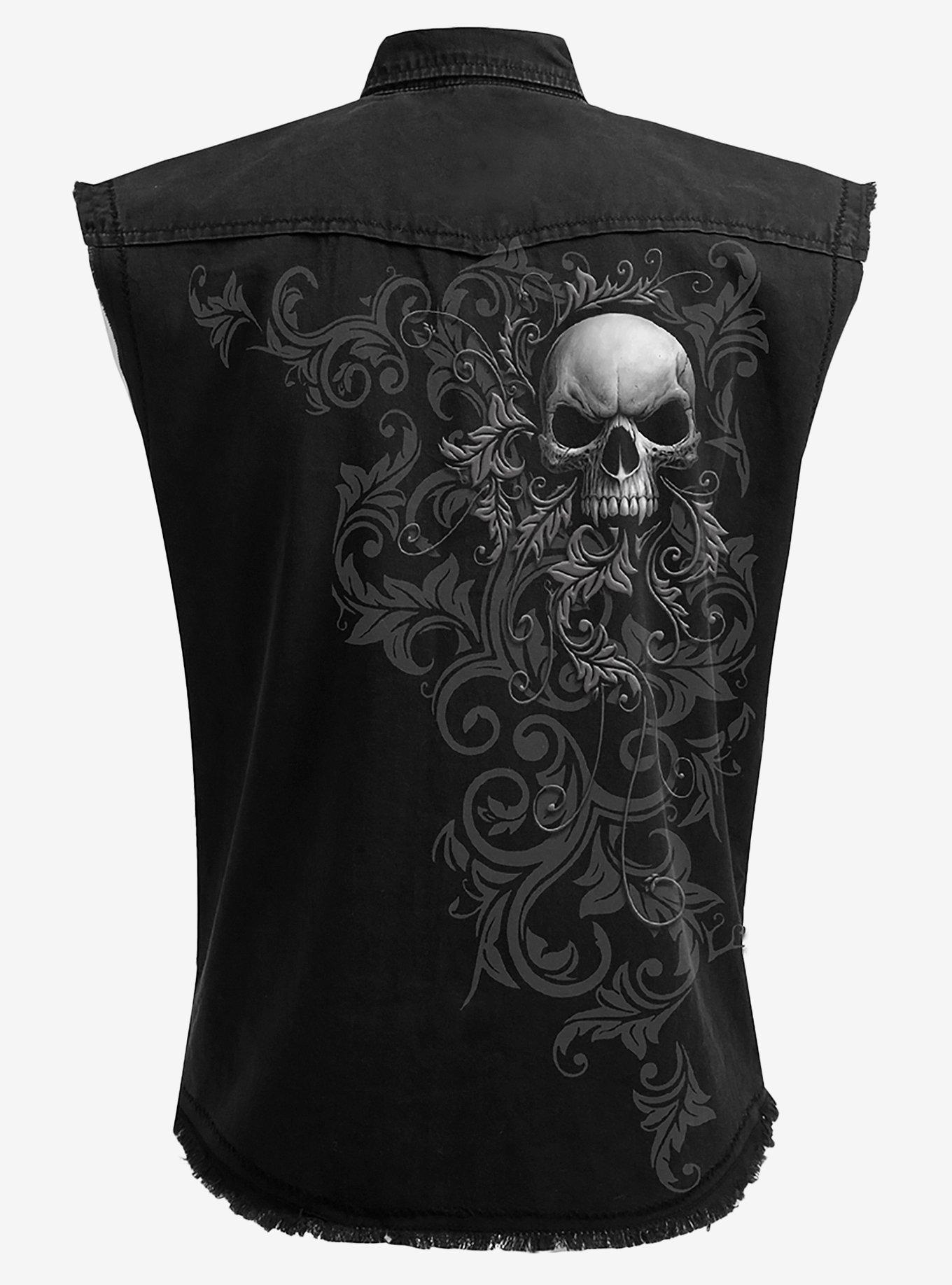 Skulls Scroll Sleeveless Woven Button-Up, , hi-res
