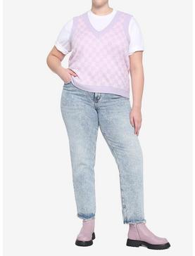 Pink & Lavender Checkered Girls Crop Sweater Vest Plus Size, , hi-res