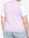 Pink & Lavender Checkered Girls Crop Sweater Vest Plus Size, MULTI, alternate