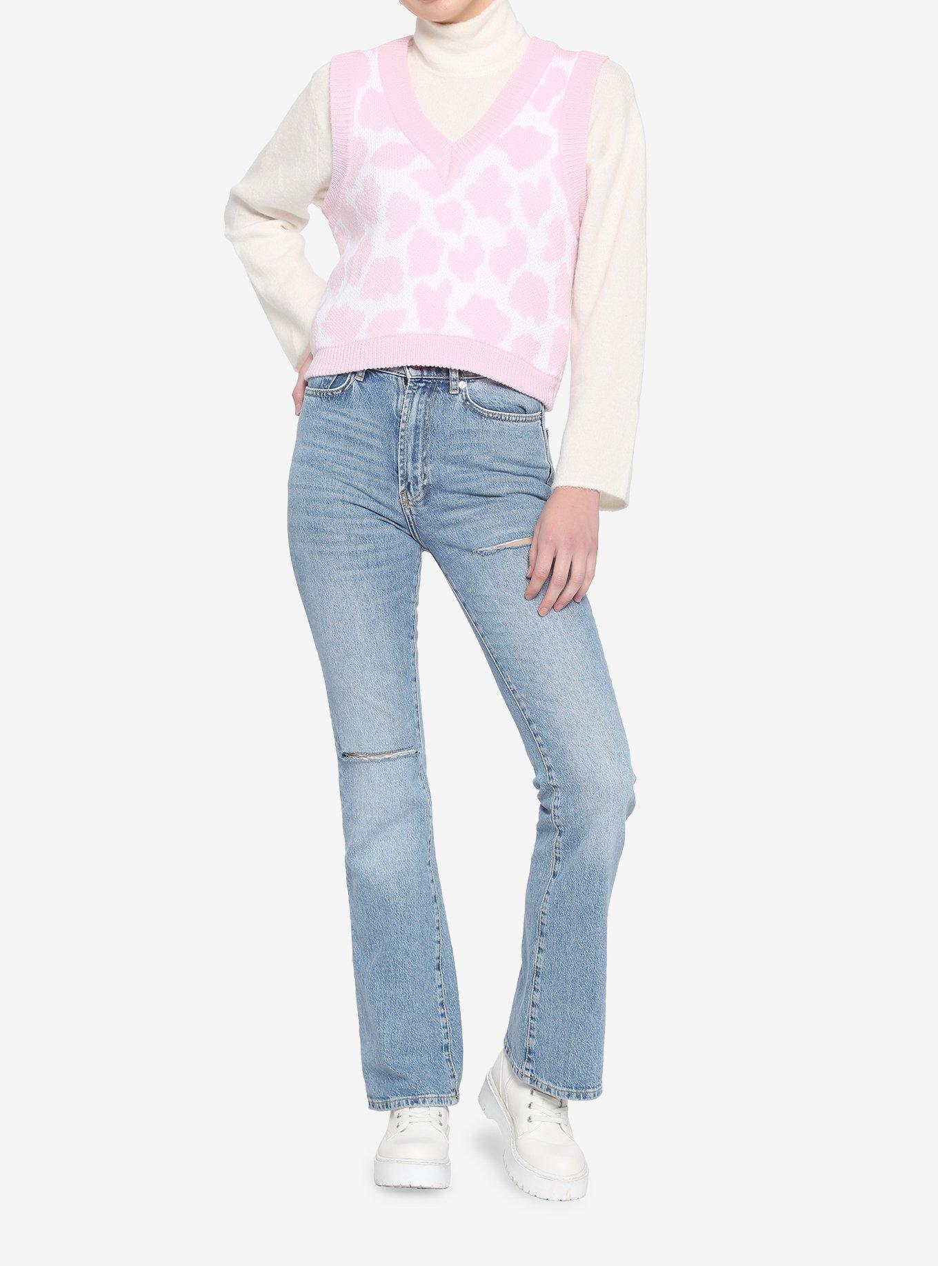 Pink Cow Pattern Girls Crop Sweater Vest, MULTI, alternate