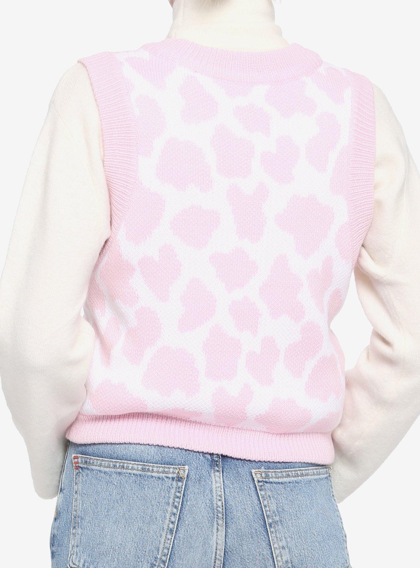 Pink Cow Pattern Girls Crop Sweater Vest, MULTI, alternate