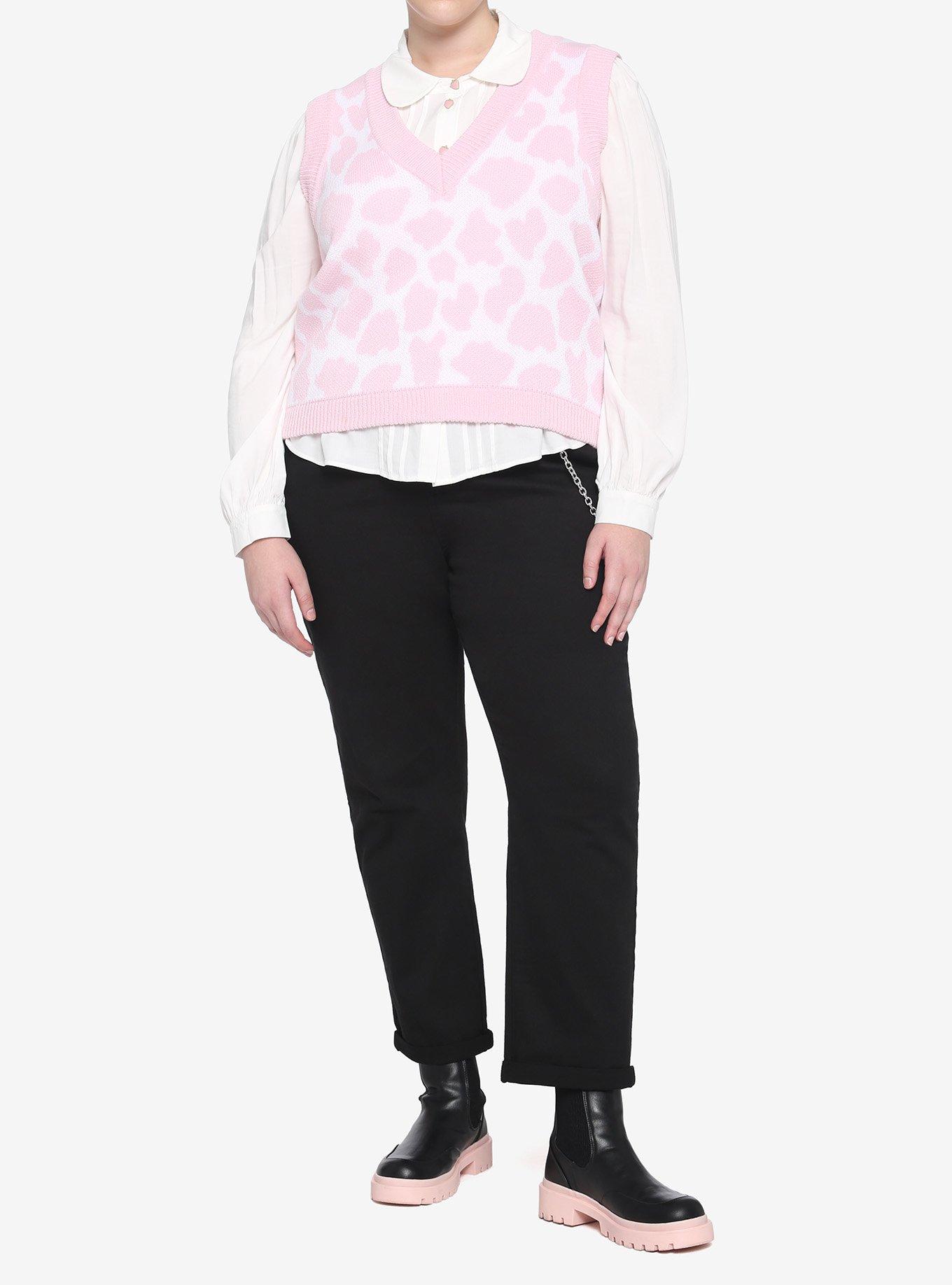 Pink Cow Pattern Girls Sweater Vest Plus Size, MULTI, alternate