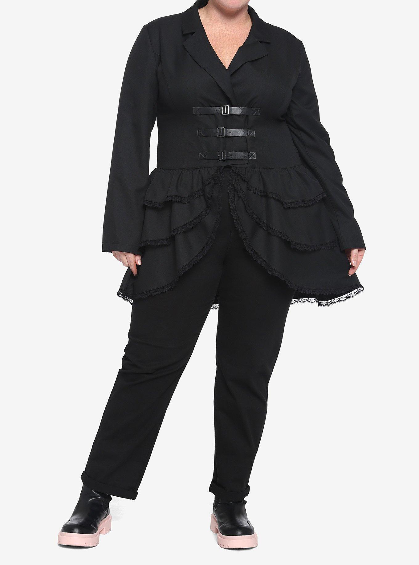 Black Steampunk Ruffle Girls Jacket Plus Size, BLACK, alternate