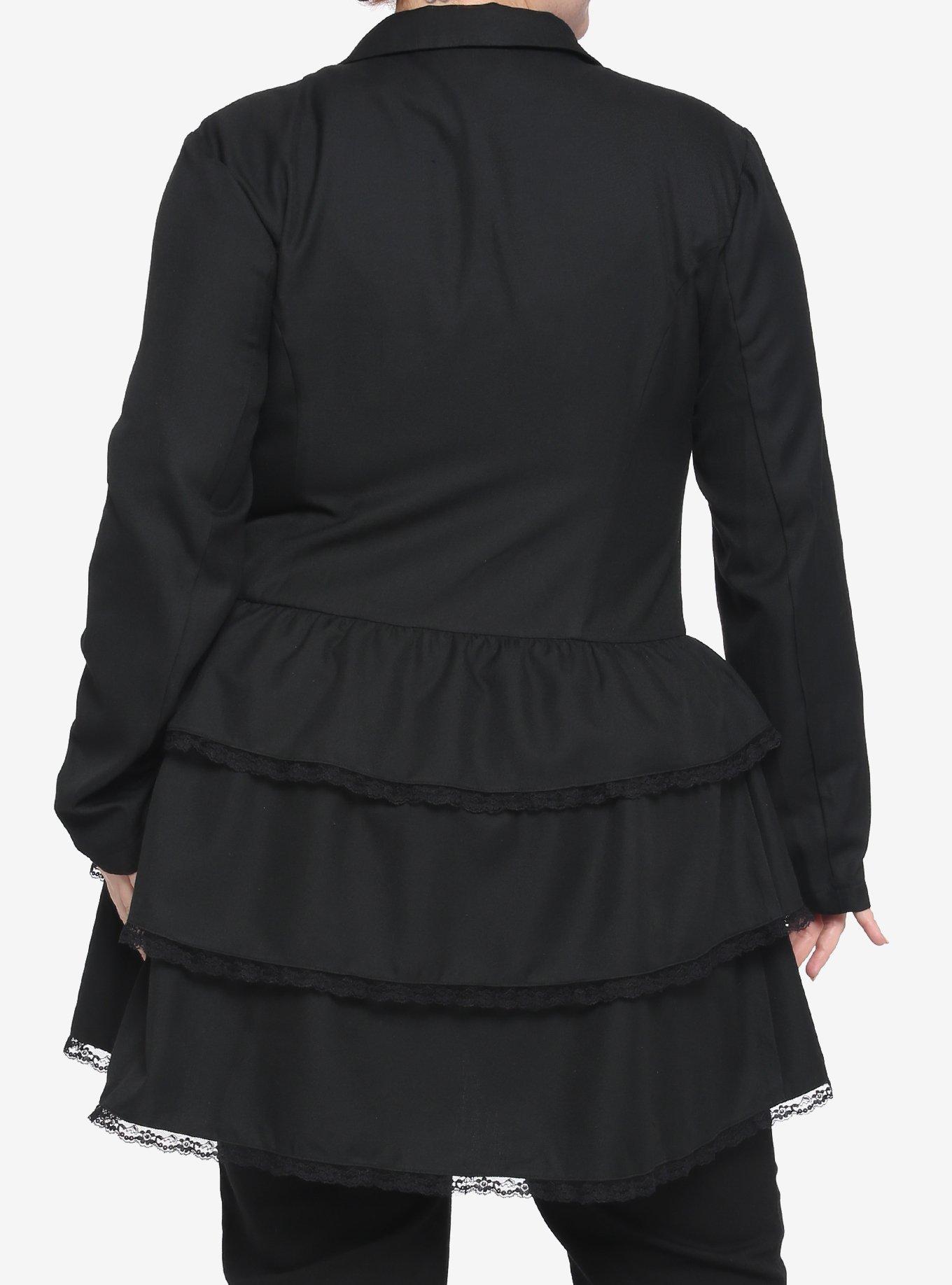 Black Steampunk Ruffle Girls Jacket Plus Size, BLACK, alternate